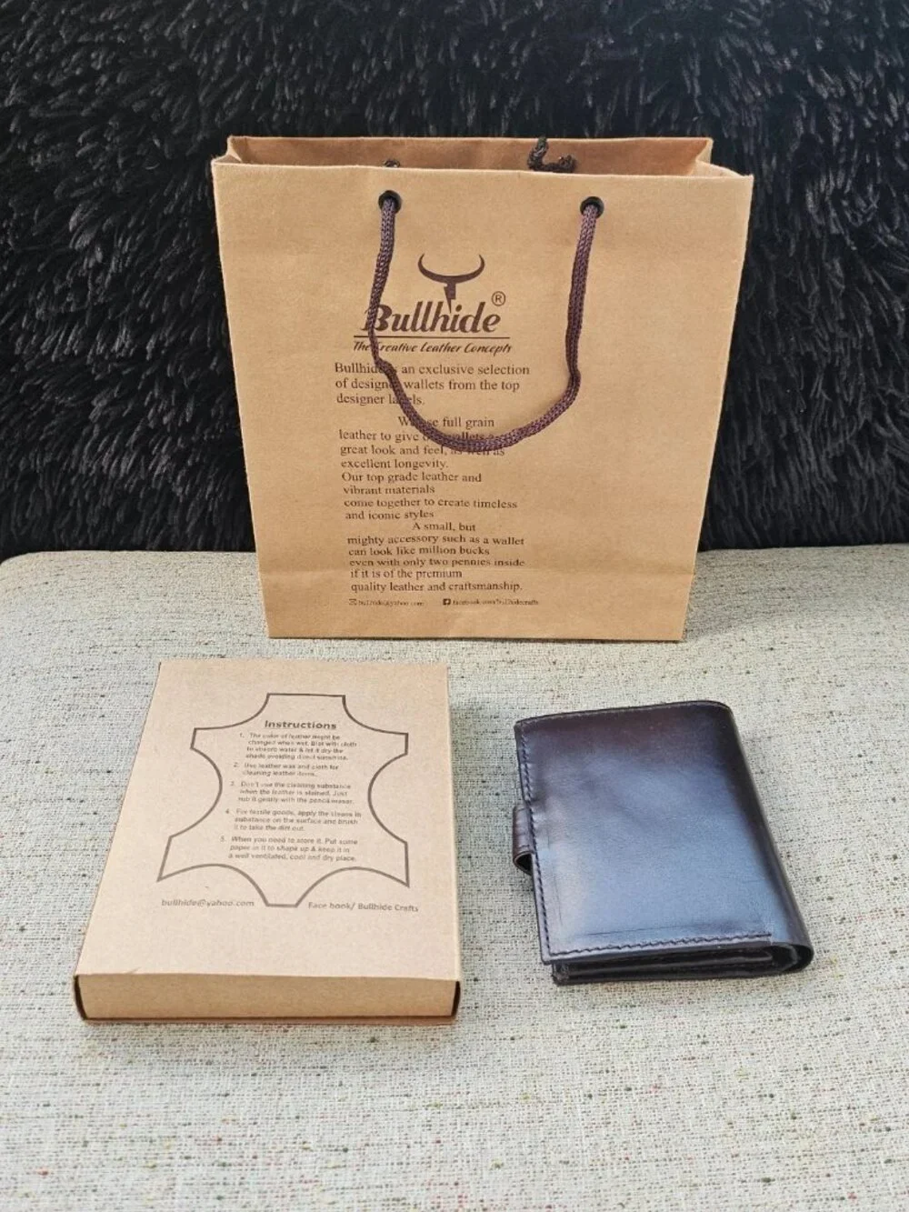 Handmade Wallet Purse Clutch Card Holder Brown Genuine Leather W/ Box & Bag